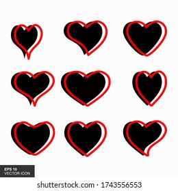 Heart vector icons. Set of vector heart shapes. Love passion concept. Romantic design. EPS 10
