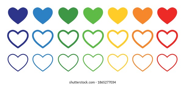 Heart vector icons. Various hearts in the white background. Vector illustration.