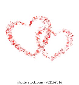 Heart vector illustration. Background illustration with love symbols confetti. Valentine's day banner. Romantic feelings, love, relationships or friendship concept. Hearts couple confetti on white.