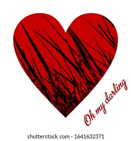 Heart vector illustration. Black lines on heart background. Heartbreak element for your design. Death anniversary, mourning day, sadness, commemorate cerenomy, funeral or for various subjects.