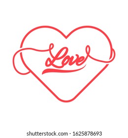 Heart vector illustration with love word in modern style. Romance decoration for wedding day.