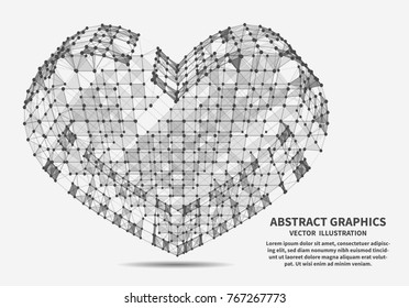 Heart, vector illustration for minimalistic design. Network connections with points and lines. Abstract technology background.
