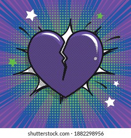 Heart vector illustration. Purple comics background with heart. For design flyer, banner, poster, invitation