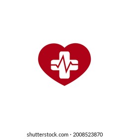 heart vector illustration, red cross for heart health icon, symbol or logo