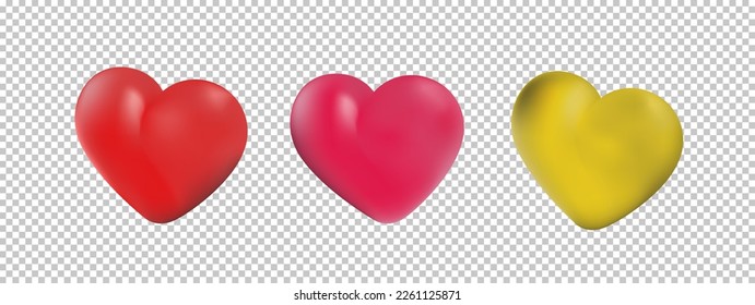 Heart vector Illustration, Red Pink Yellow hearts color eps.