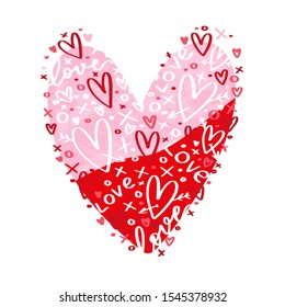 Heart vector image. Pink red print design for Valentines day cards, last minute gift decoration. 