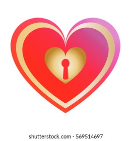 Heart a vector with a keyhole.Icon Romantic banner for St. Valentine's Day with hearts.Key to heart flat.Lover greeting card. In flat style a vector. On a pink background.

