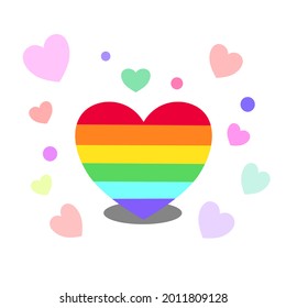Herzvektorflagge oder LGBT-Regenbogenflagge. Stolzes Symbol. voll von bunten Herzen, weißer Hintergrund - Symbol
