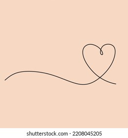 heart vector line illustration. Line drawing linear continuous symbol of love. Valentines single line romantic wedding logo