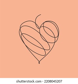 heart vector line illustration. Line drawing linear continuous symbol of love. Valentines single line romantic wedding logo