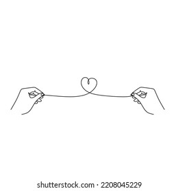 heart vector line illustration. Line drawing linear continuous symbol of love. Valentines single line romantic wedding logo