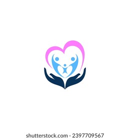 Heart Vector Logo Combined with Hands, Child and Both Parents