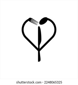 Heart vector logo design with spoon, fork and knife. The logo can be used for cafe, restaurant, chef businesses.