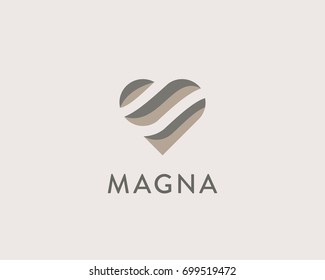 Heart vector logo design. Valentines day core ribbon creative logotype. 