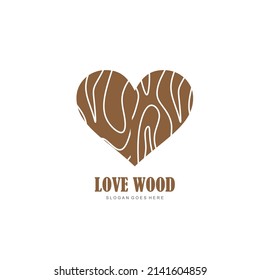 
logotipo del vector del corazón con patrón de madera.ilustración abstracta de la forma del corazón con textura de madera marrón