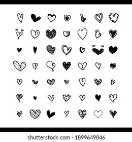 Heart vector. Love icon of black hearts scribble. Hand-drawn cartoon doodle design isolated on white background. Elements for Valentines. Vector illustration.