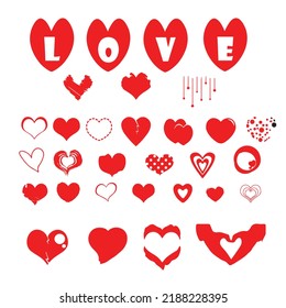 Heart vector. Love icon of RED hearts scribble. Hand-drawn cartoon doodle design isolated on white background. Elements for Valentines. Vector illustration.