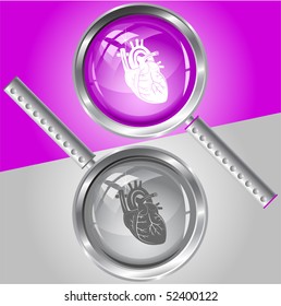 Corazón. Vidrio de aumento vectorial.