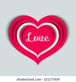 Heart. Vector paper applique. Valentine's day, pink element. Symbol of love Valentine, postcard, card, greeting card, invitation with folds.  Paper heart.  