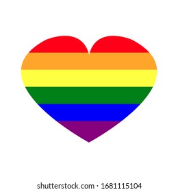 Vector de corazón con colores de bandera arco iris sobre fondo blanco. La bandera del orgullo LGBT más conocida en todo el mundo es la que representa el orgullo LGBT. (lesbiana, gay, bisexual y transgénero).