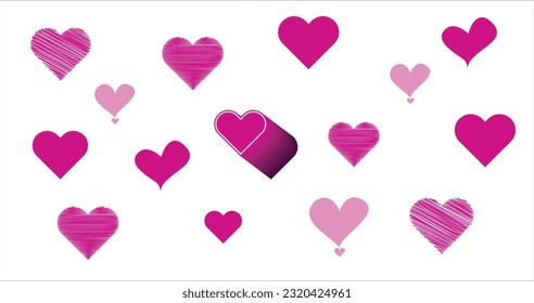 Heart vector scribble effects, Love Scribble effects, heart vector design pink color. hand drawn