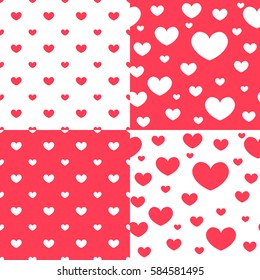 Heart vector seamless background set of illustrations, on a red and white backgrounds