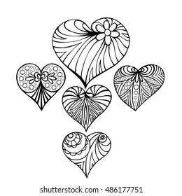 Heart vector. Set of doodle hearts. For card, invitation, coloring book.