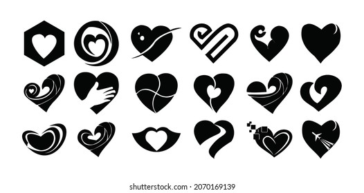 Heart vector set,Romantic love icon with continuous line, Happy Valentine day heart icon set
