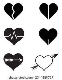 Silueta vectorial cardíaco, icono del corazón negro, recurso de forma cardíaca