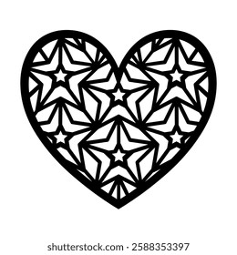 Heart vector silhouette. Paper cut template. Valentine's Day. For card, wedding invitations, banner. Decorative holiday symbol. For laser, plotter cutting, printing on t shirt, wood carving.