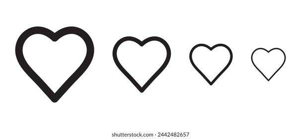 Herzvektor mit Schlaglinie.  Heart Vector Icon Set. Linie Herz auf weißem Hintergrund. Satz von roten Linien-Herzen. Vektorgrafik.