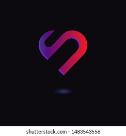 Heart vector symbol. 3d Ribbon logotype. Abstract line logo icon design on black background