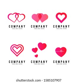 Heart vector symbol. Valentines day ribbon logotype. Abstract line medical health logo icon design.