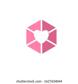Heart vector symbol. Valentines day ribbon logotype. Abstract line medical health logo icon design.