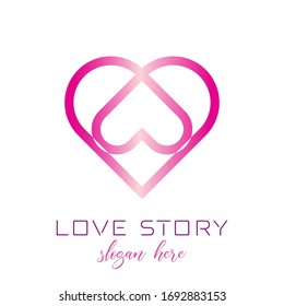 Heart vector symbol. Valentines day ribbon logotype. Abstract line medical health logo icon design.