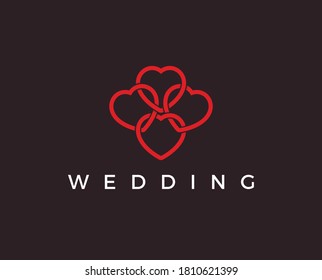 Heart vector symbol. Valentines day ribbon logotype. Abstract line medical health logo icon design.