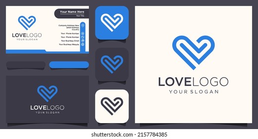 Heart vector symbol. Valentines day ribbon logotype. Abstract line medical health logo icon design.