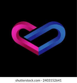 Heart vector symbol. Valentines day ribbon logotype. Abstract line medical health logo icon design.