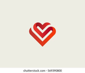 Heart vector symbol. Valentines day ribbon logotype. Abstract line medical health logo icon design.