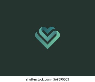 Heart Vector Symbol. Valentines Day Ribbon Logotype. Gradient Medical Health Logo Icon Design.