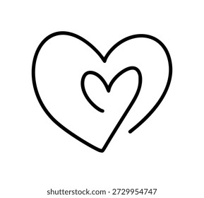 Heart vector valentine shaped outline with a smaller heart nestled inside, symbolizing connection, compassion, feelings, and togetherness