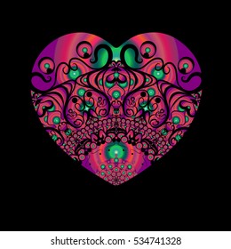 The heart vector. Valentine's day. A symbol of love. Grunge texture. Ornate pattern. Valentine. Wedding. symbol. Plant. Skull. Mandala. Ornament