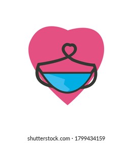 Heart vector wearing social distancing mask