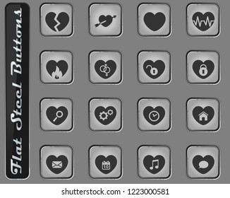 Heart vector web icons on the flat steel buttons