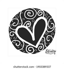 heart vector for your valentine day or another special day, black and white floral heart pattern.