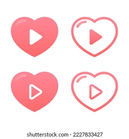 Heart video play icon. Vector illustration