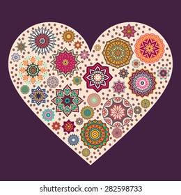 Heart. Vintage decorative elements. Hand drawn background. Islam, Arabic, Indian, ottoman motifs.