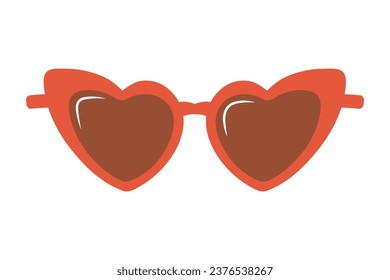 Heart vintage sunglasses. Groovy retro fashion cartoon style. 