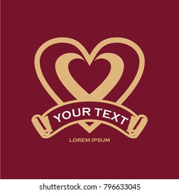 Heart Vintage Text Label Vector Template Design