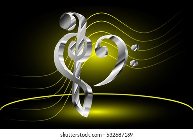 Heart - violin and bass clef, Music note stave and heart violin and bass clef,